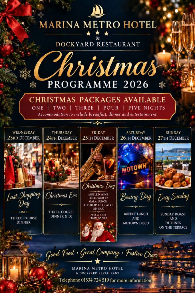 Marina Metro Hotel and Dockyard Restaurant Christmas programme 2026, packages of one to five nights from 23 to 27 December